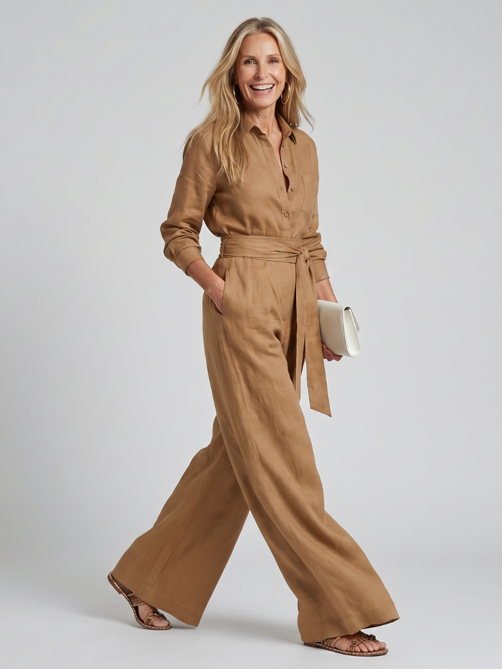 Jovie | Jumpsuit s dlouhým rukávem, knoflíky a širokými nohavicemi
