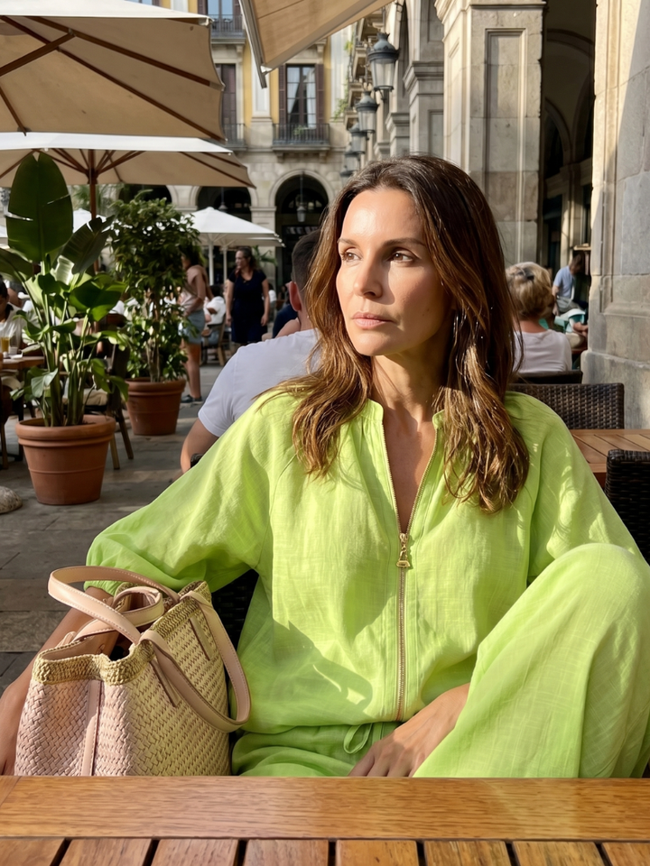 Natalia | Souprava s blouson halenkou se zipem a volně střiženými kalhotami