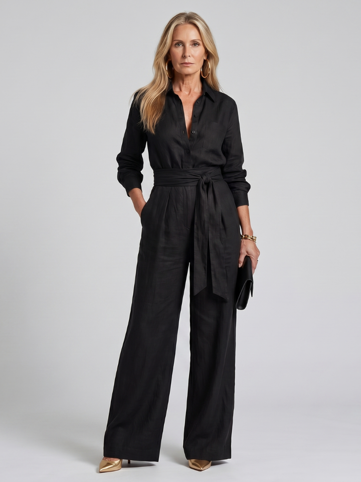Jovie | Jumpsuit s dlouhým rukávem, knoflíky a širokými nohavicemi