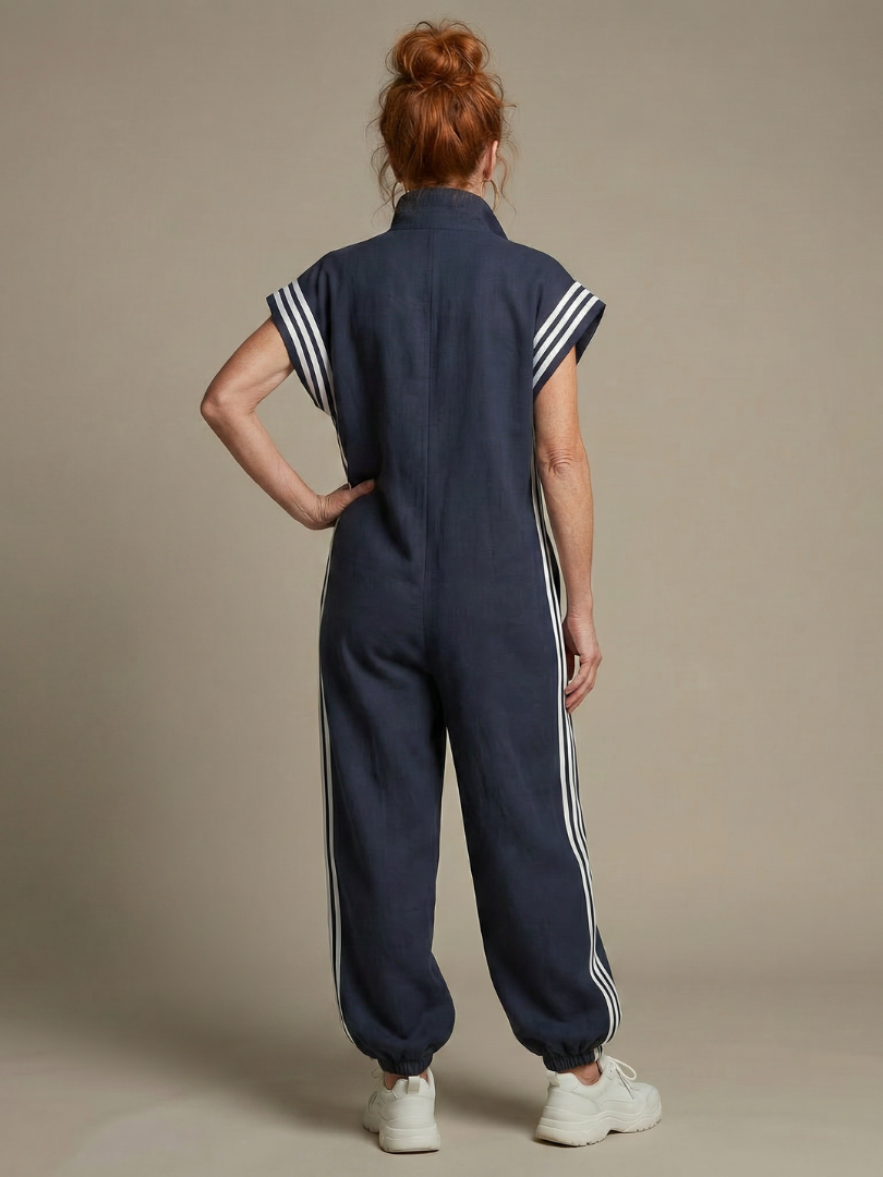 Lark | Jumpsuit s krátkými rukávy, zipem a bočními pruhovanými panely