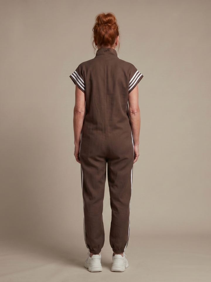 Lark | Jumpsuit s krátkými rukávy, zipem a bočními pruhovanými panely