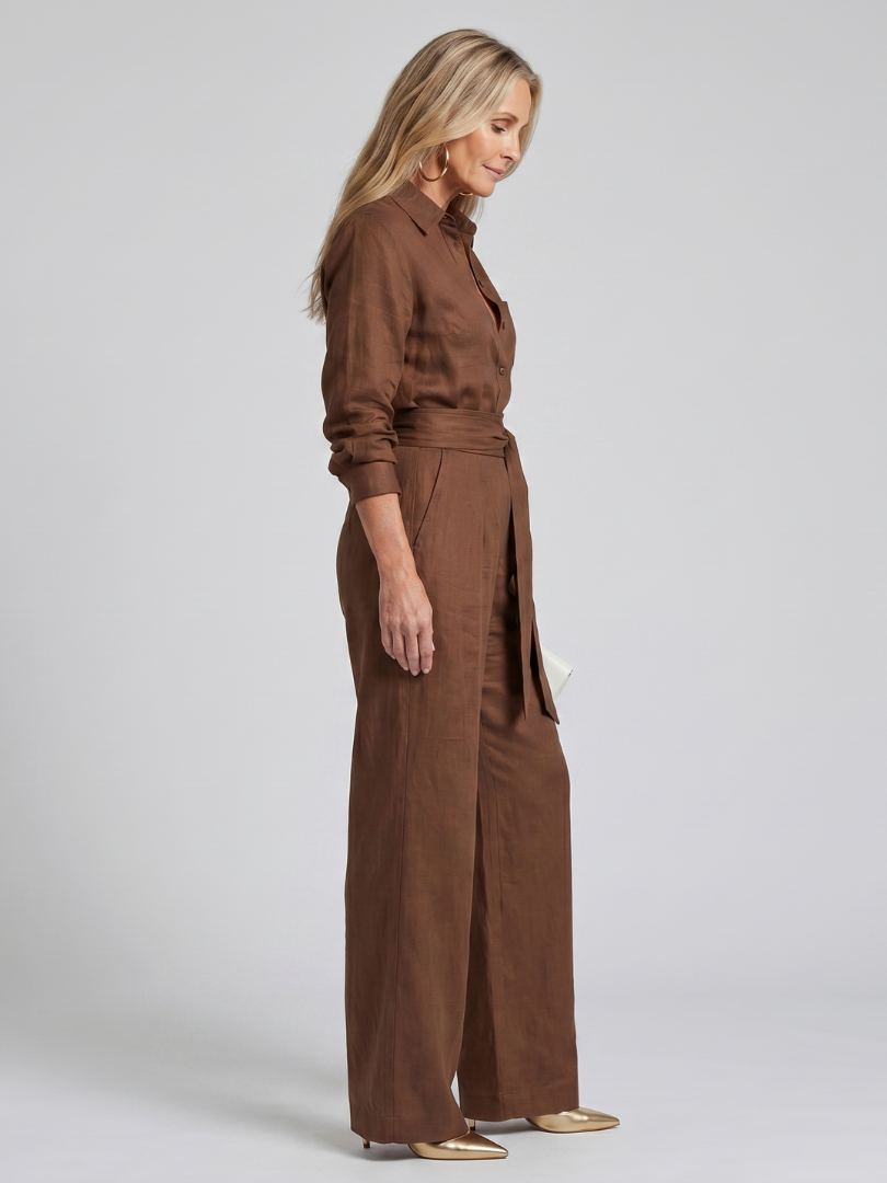 Jovie | Jumpsuit s dlouhým rukávem, knoflíky a širokými nohavicemi