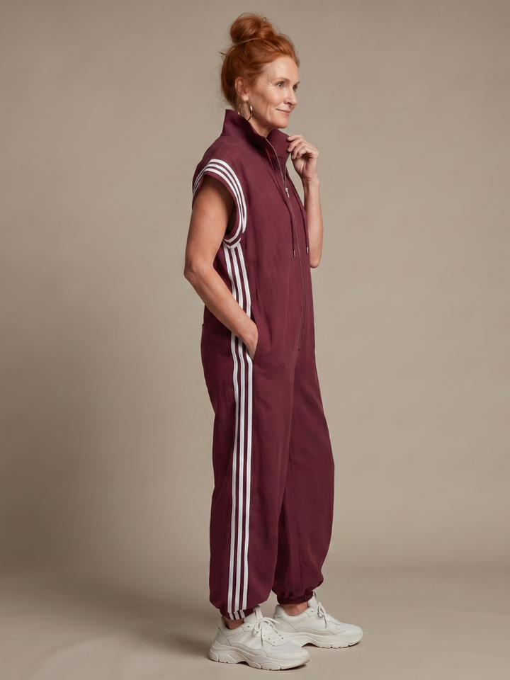 Lark | Jumpsuit s krátkými rukávy, zipem a bočními pruhovanými panely