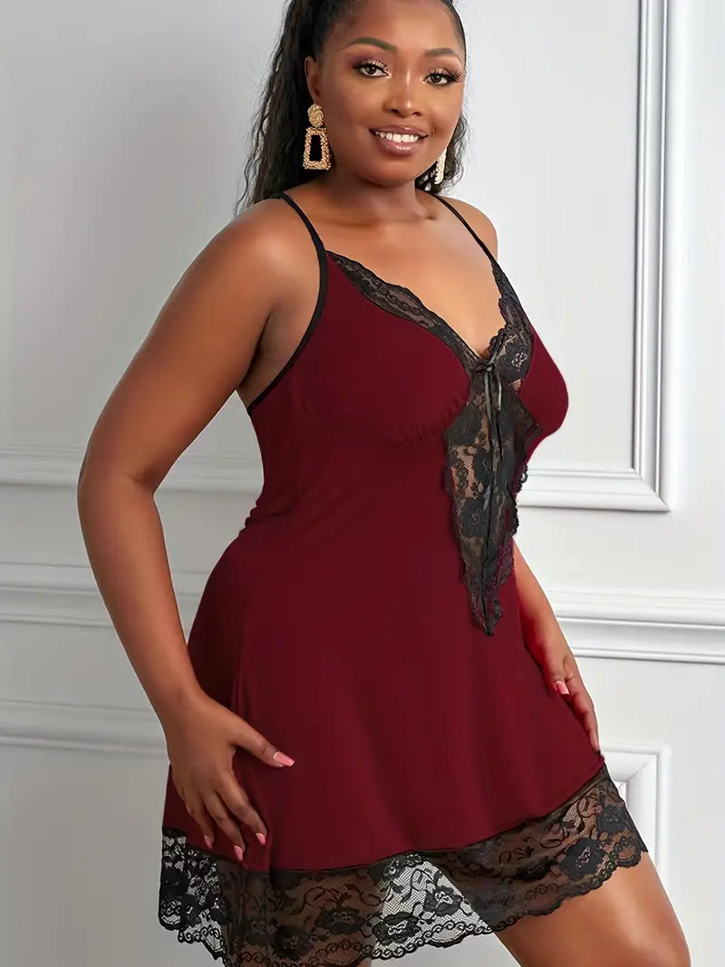 DIANA – Plus Size sexy noční šaty s krajkou a V-výstřihem