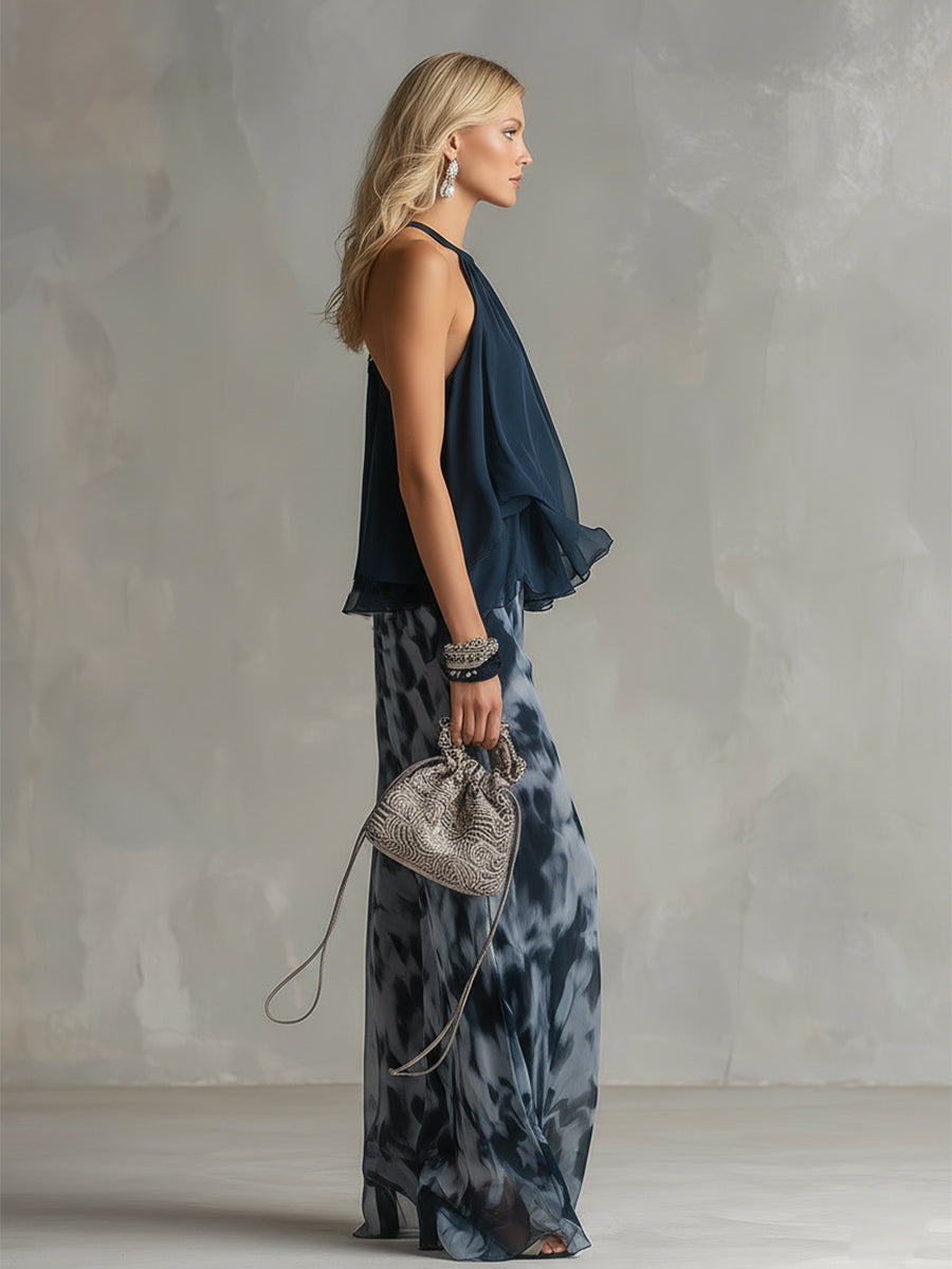 Ulla | Stylový námořnický halter top a široké tištěné kalhoty