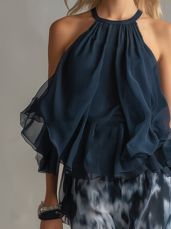 Ulla | Stylový námořnický halter top a široké tištěné kalhoty