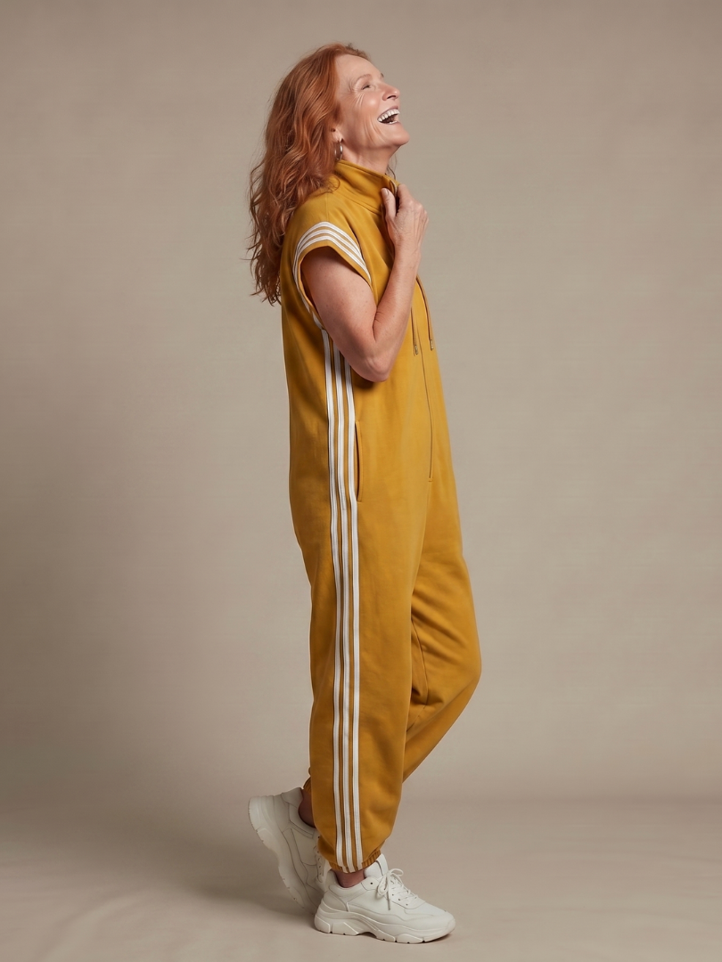 Lark | Jumpsuit s krátkými rukávy, zipem a bočními pruhovanými panely