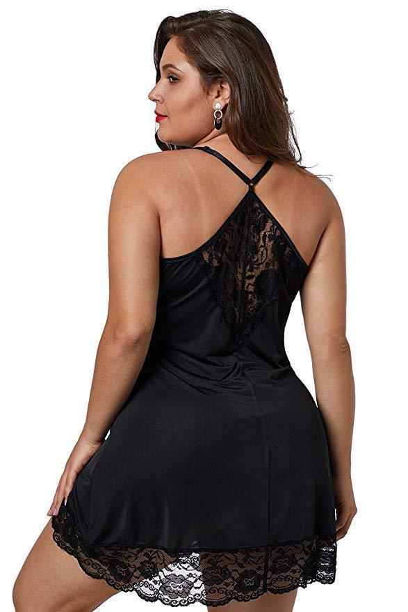 DIANA – Plus Size sexy noční šaty s krajkou a V-výstřihem