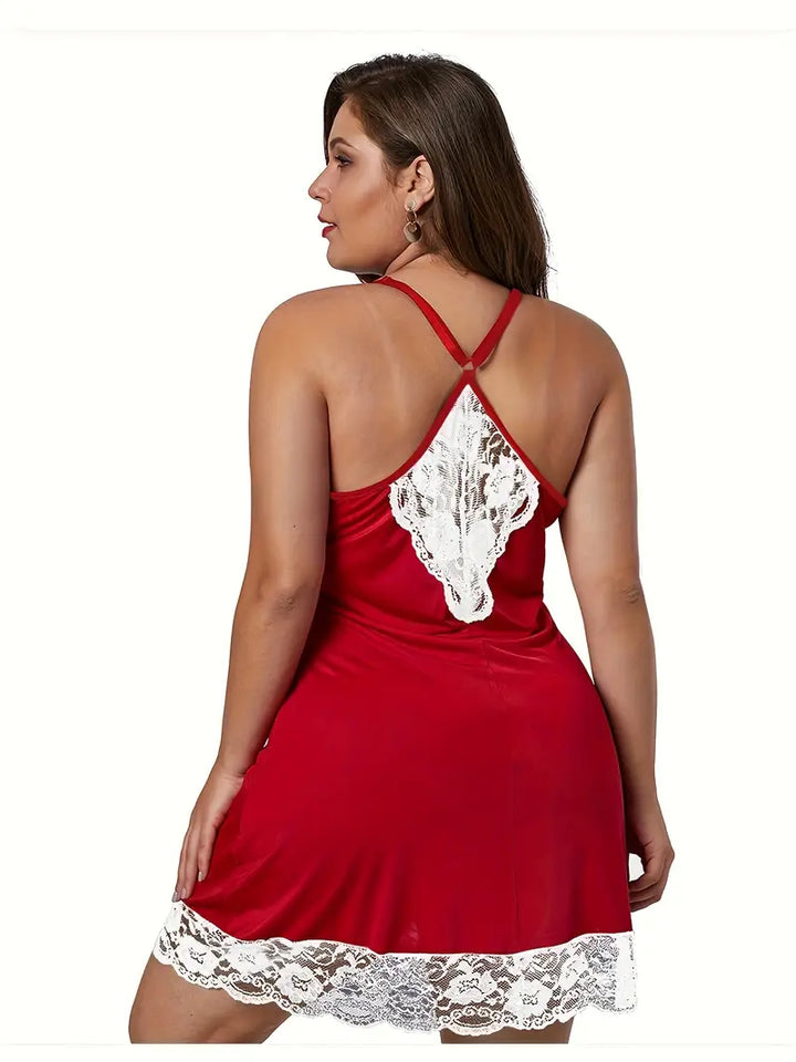 DIANA – Plus Size sexy noční šaty s krajkou a V-výstřihem
