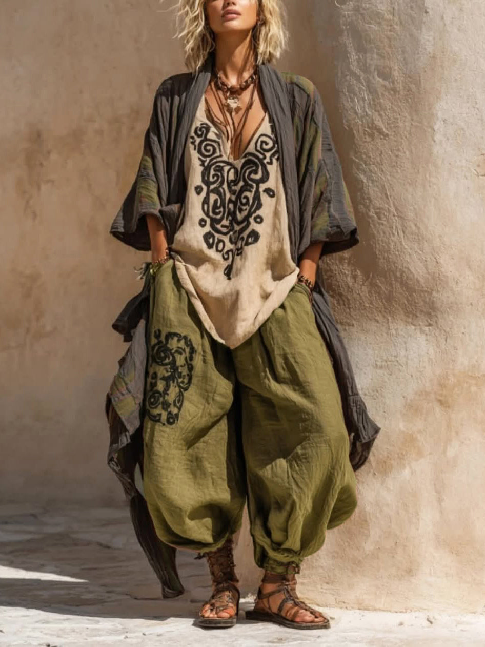 Svetlana | Boho umělecký set z lnu a bavlny