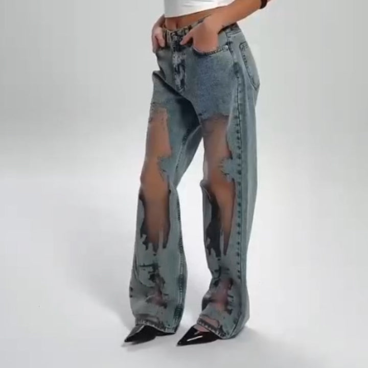 STELLA | Džíny s vintage mesh patchwork potiskem